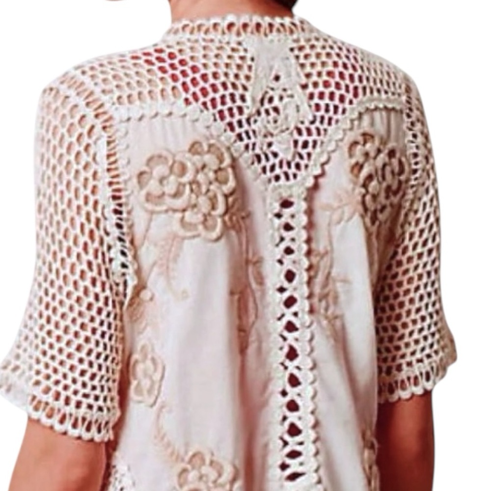 $198 Anthroologie Clemente Cardigan Small 2 4 Ivory Hand Knit Details Crochet - Picture 7 of 13